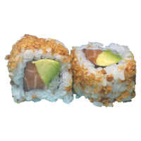 Salmón,aguacate cebolla frita y teriyaki